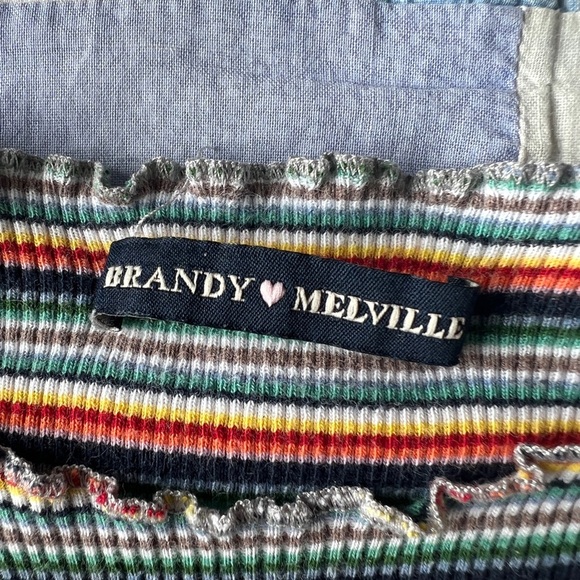 Brandy Melville Womens Striped Cute Girlie Baby Tee Multicoloured Ruffle Small - Picture 2 of 8